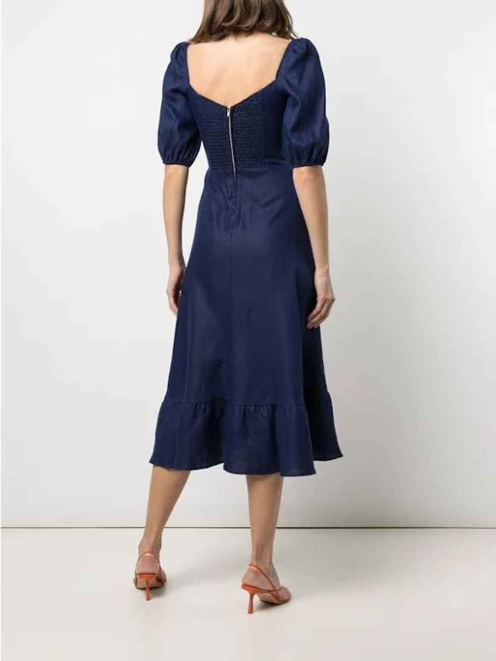 Reformation Navy Puff Sleeve Midi Dress with Front Slit - Picture 4 of 5